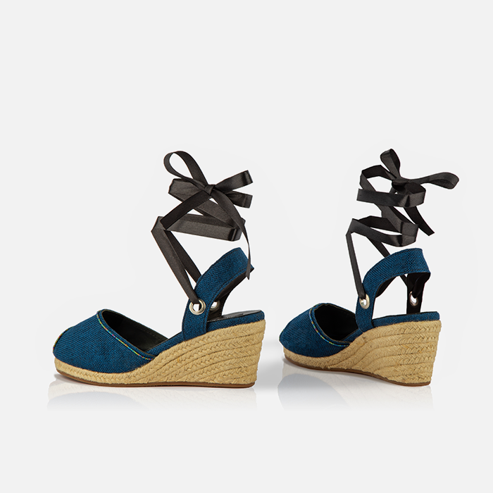 Women’s Blue Espadrille Wedge Sandals – Handcrafted by Artisans in Kenya