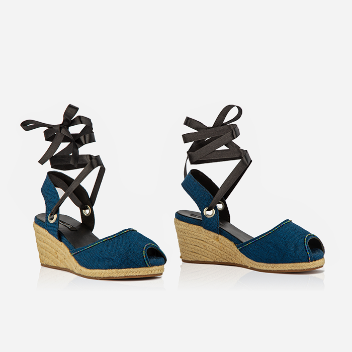 Women’s Blue Espadrille Wedge Sandals – Handcrafted by Artisans in Kenya