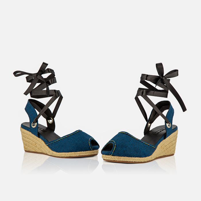 Women’s Blue Espadrille Wedge Sandals – Handcrafted by Artisans in Kenya
