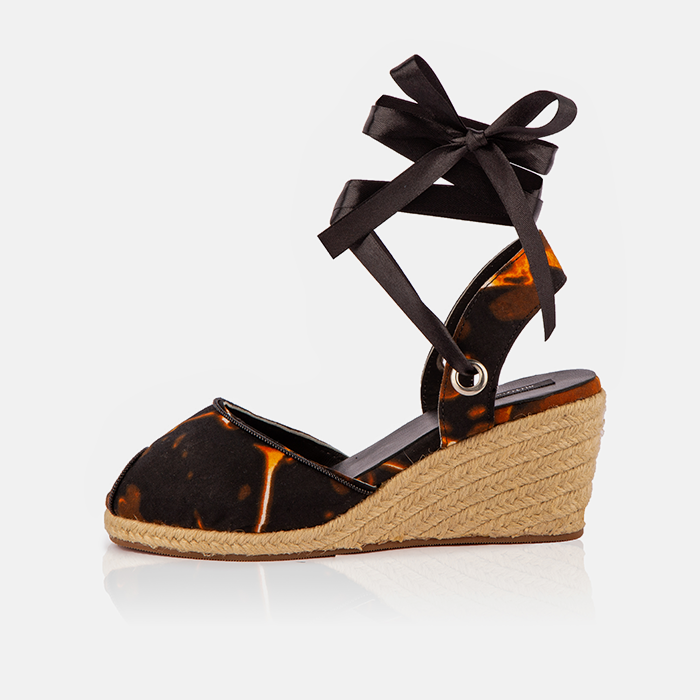 Women’s Espadrille Wedge Sandals – Midnight Flame Print – Limited Edition, Handcrafted in Kenya