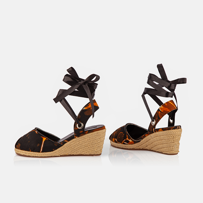 Women’s Espadrille Wedge Sandals – Midnight Flame Print – Limited Edition, Handcrafted in Kenya