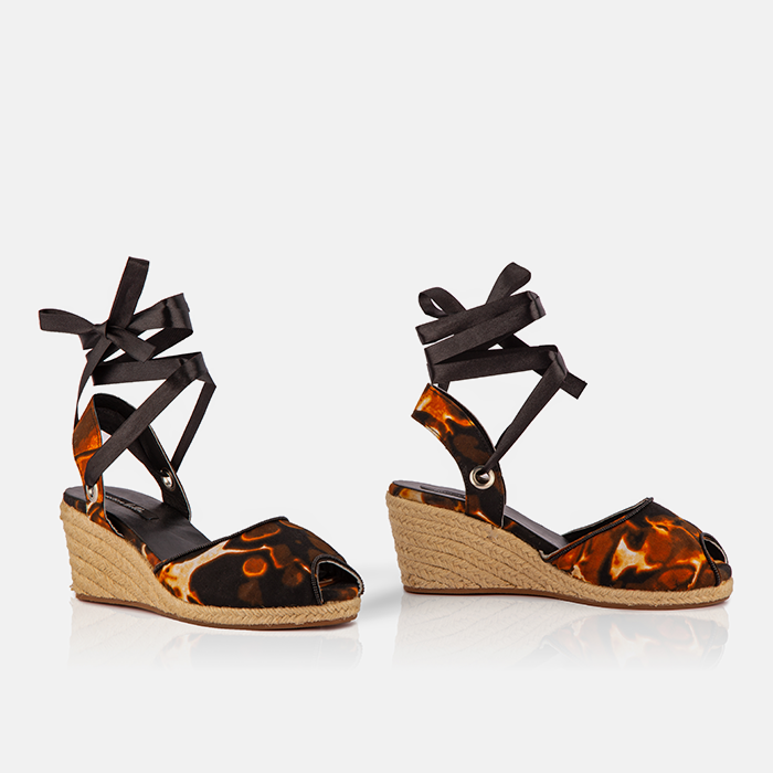 Women’s Espadrille Wedge Sandals – Midnight Flame Print – Limited Edition, Handcrafted in Kenya