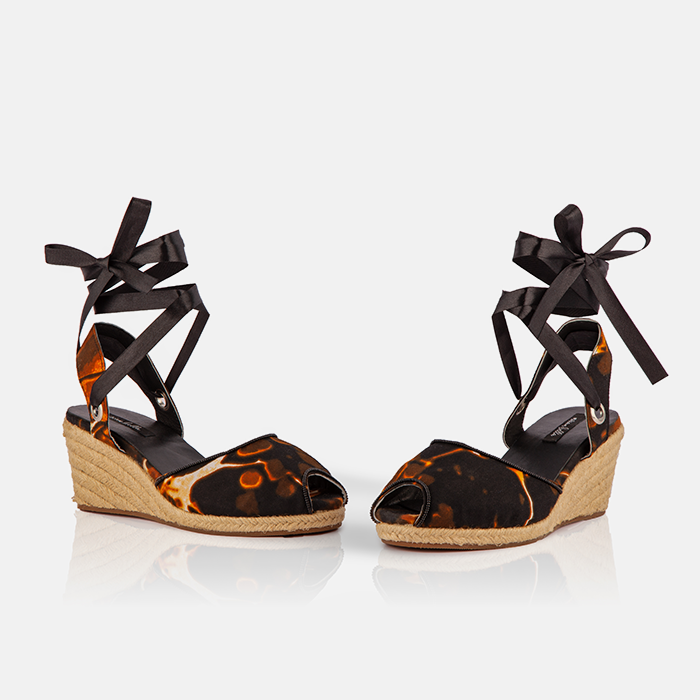 Women’s Espadrille Wedge Sandals – Midnight Flame Print – Limited Edition, Handcrafted in Kenya