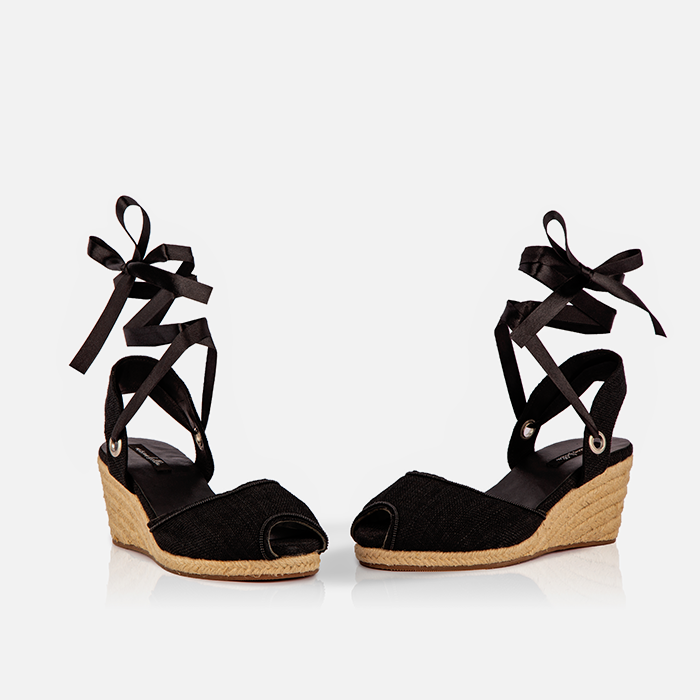Women’s Black Espadrille Wedge Sandals – Handcrafted by Artisans in Kenya