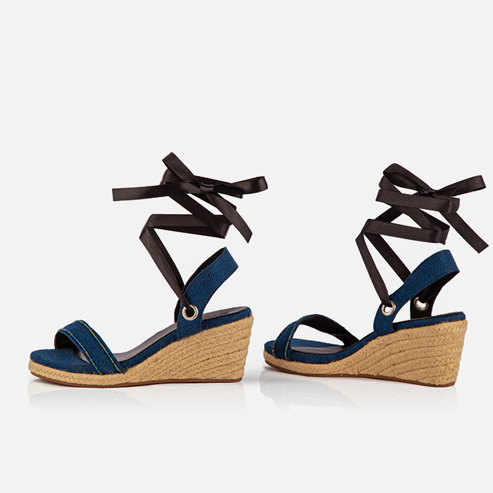 Women’s Blue Espadrille Wedge Sandals – Handcrafted by Artisans in Kenya