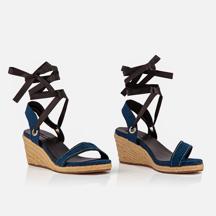 Women’s Blue Espadrille Wedge Sandals – Handcrafted by Artisans in Kenya