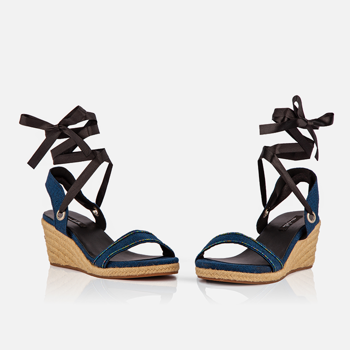 Women’s Blue Espadrille Wedge Sandals – Handcrafted by Artisans in Kenya