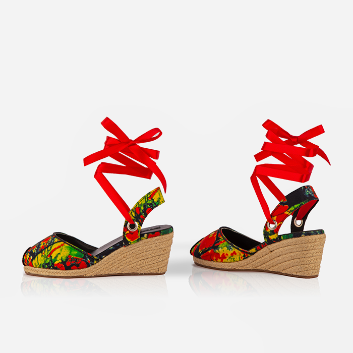 Women’s Espadrille Wedge Sandals – Wild Flame Print – Limited Edition, Handcrafted in Kenya