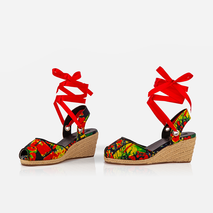 Women’s Espadrille Wedge Sandals – Wild Flame Print – Limited Edition, Handcrafted in Kenya