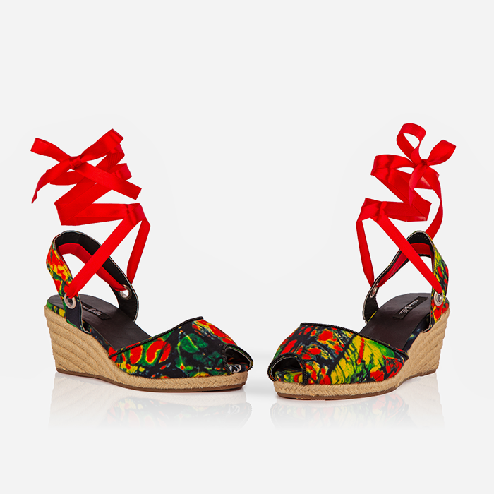 Women’s Espadrille Wedge Sandals – Wild Flame Print – Limited Edition, Handcrafted in Kenya
