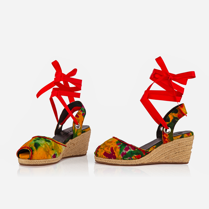 Women’s Espadrille Wedge Sandals – Tropical Fire Print – Limited Edition