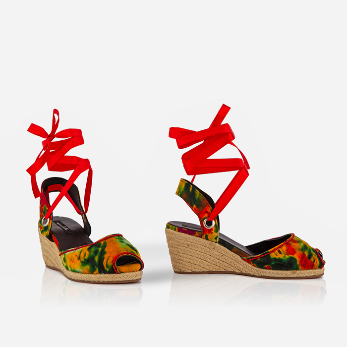 Women’s Espadrille Wedge Sandals – Tropical Fire Print – Limited Edition