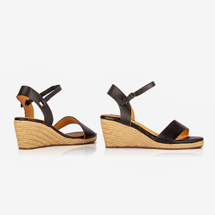 Black Leather Espadrille Wedge Sandals – Ayana Collection