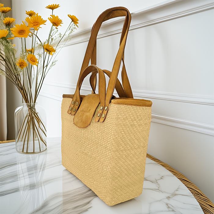 The Zuri Handwoven Natural Seagrass Shoulder Bag