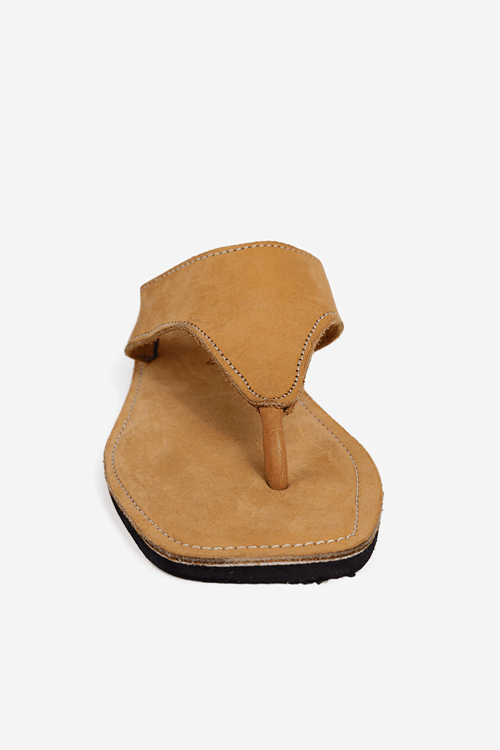 Raha Ochre Leather Slide Sandals