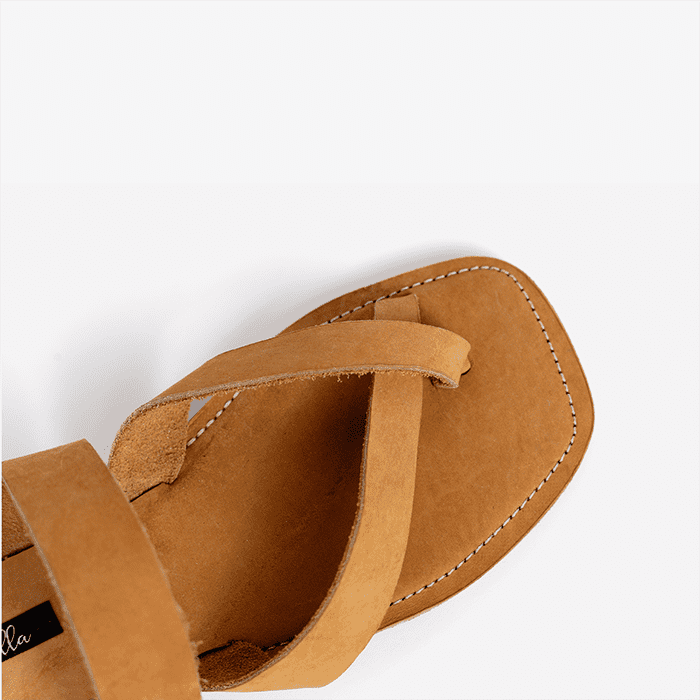 Raha Ochre Leather Cross Strap Sandals