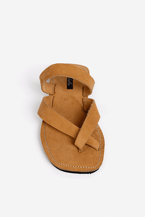 Raha Ochre Leather Cross Strap Sandals