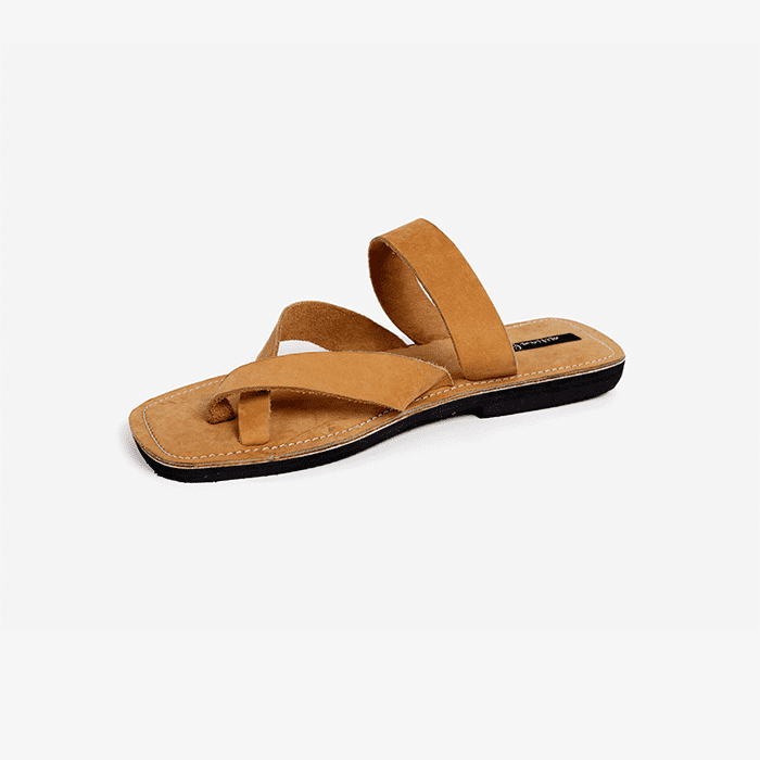 Raha Ochre Leather Cross Strap Sandals