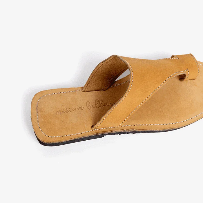 Image of leather thong sandals, produced by Australian brand Miriam Bella