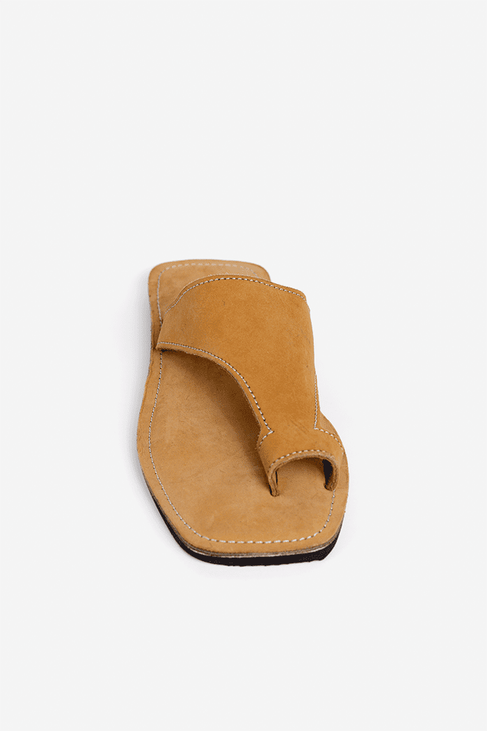Raha Ochre Leather Thong Wedge Sandals