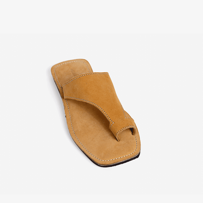 Raha Ochre Leather Thong Wedge Sandals