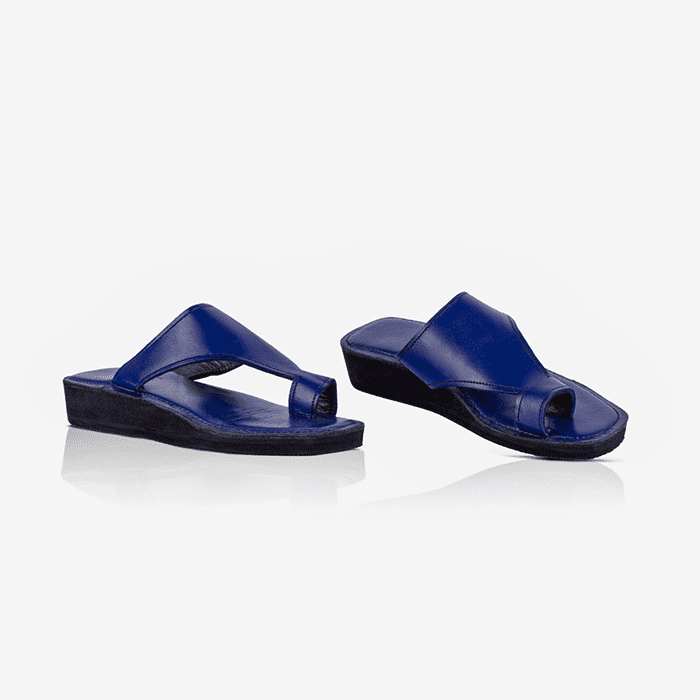 Raha Blue Leather Thong Wedge Sandals