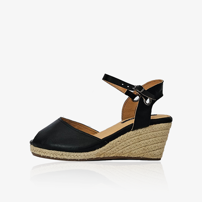 Black Leather Gaia Espadrilles