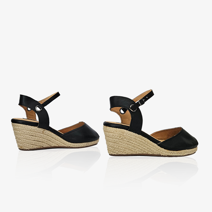 Black Leather Gaia Espadrilles