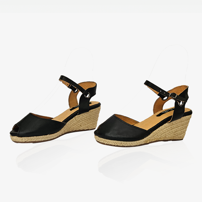 Black Leather Gaia Espadrilles