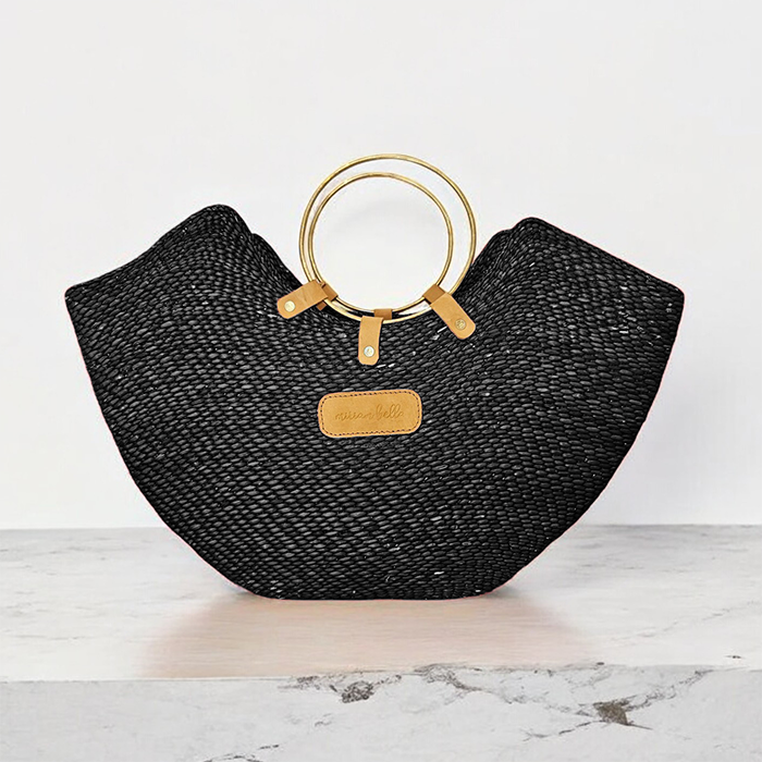 Handwoven Black Seagrass Tote with Brass Handles