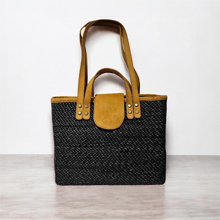 Handcrafted Black Seagrass Shoulder Bag