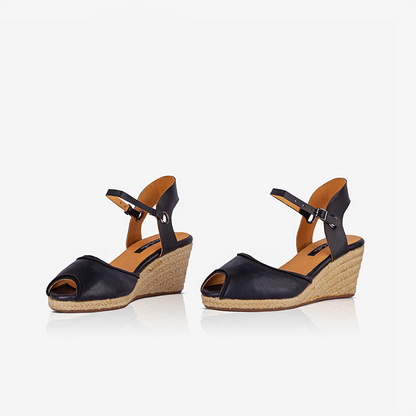 Leather Closed Toe Espadrilles with Wedge Heel