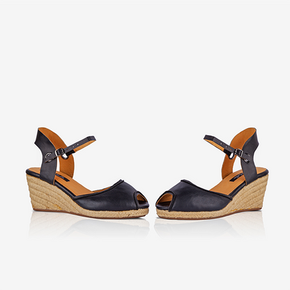 Leather Closed Toe Espadrilles with Wedge Heel
