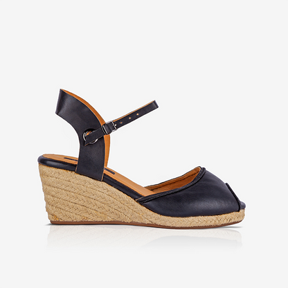 Leather Closed Toe Espadrilles with Wedge Heel