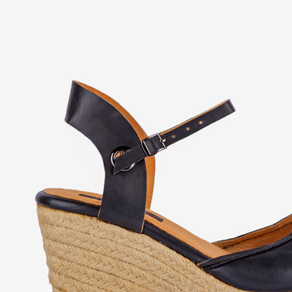 Leather Closed Toe Espadrilles with Wedge Heel