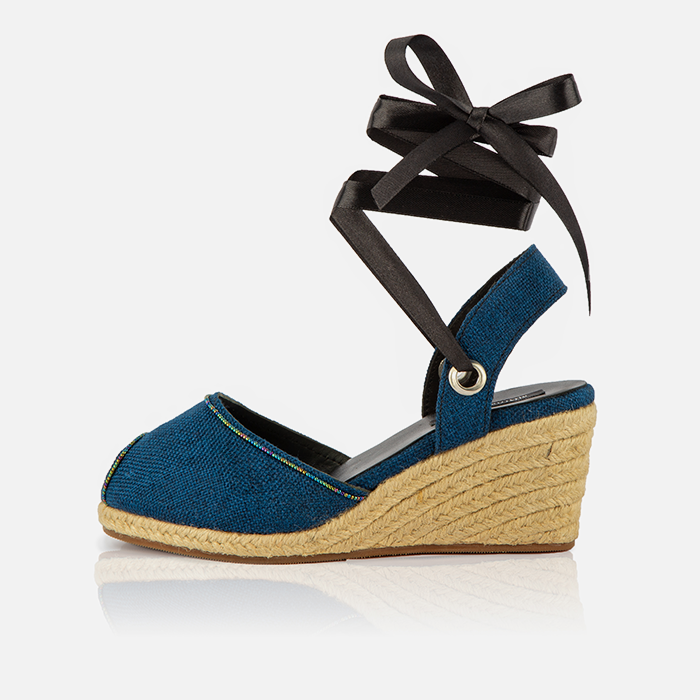 Image of a canvas platform espadrilles, produced by Australian brand Miriam Bella
