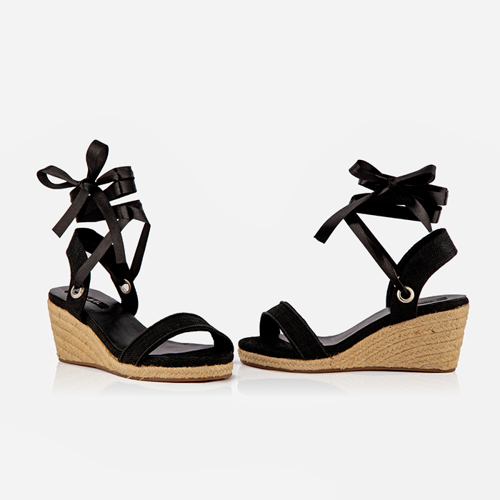 Black Gaia Open-Toed Espadrilles