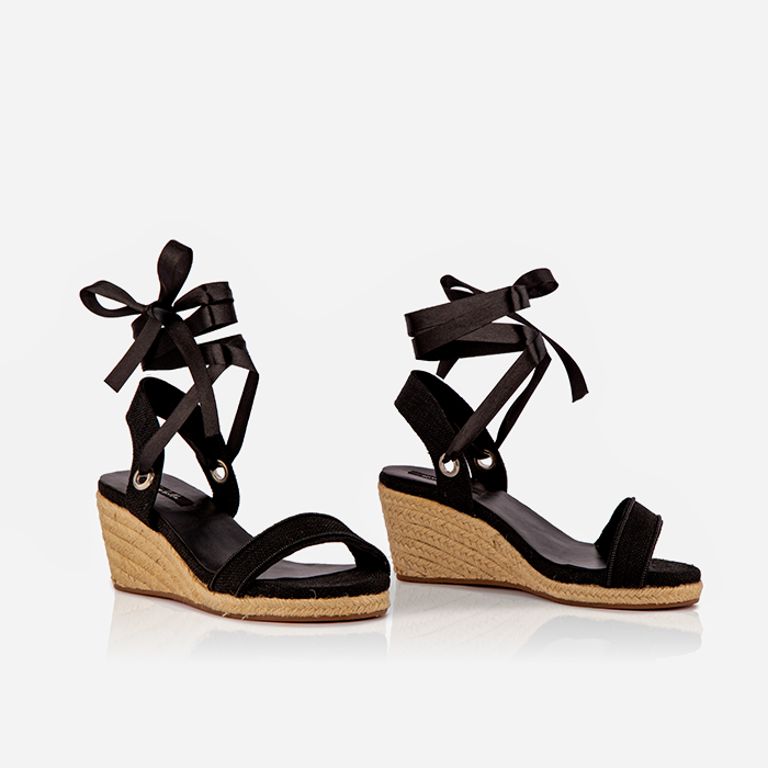 Black Gaia Open-Toed Espadrilles