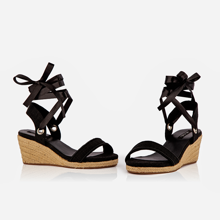 Black Gaia Open-Toed Espadrilles