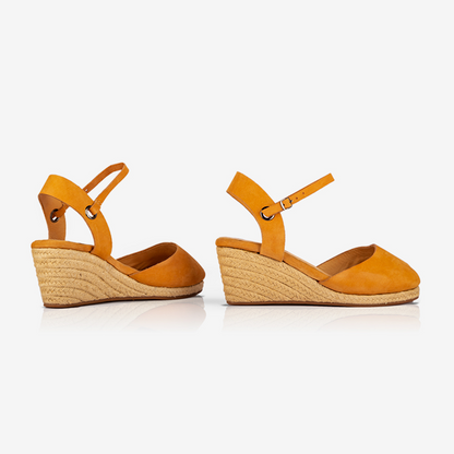 Leather Closed Toe Espadrilles with Wedge Heel