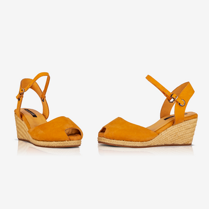 Leather Closed Toe Espadrilles with Wedge Heel