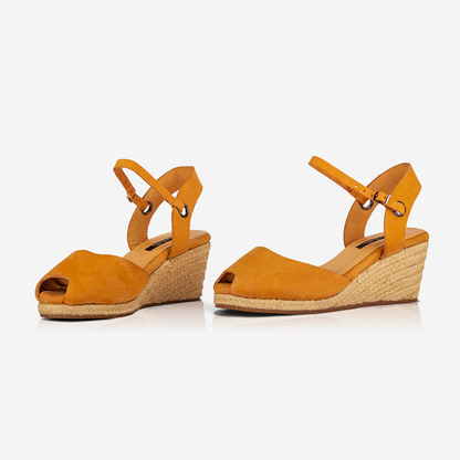 Leather Closed Toe Espadrilles with Wedge Heel
