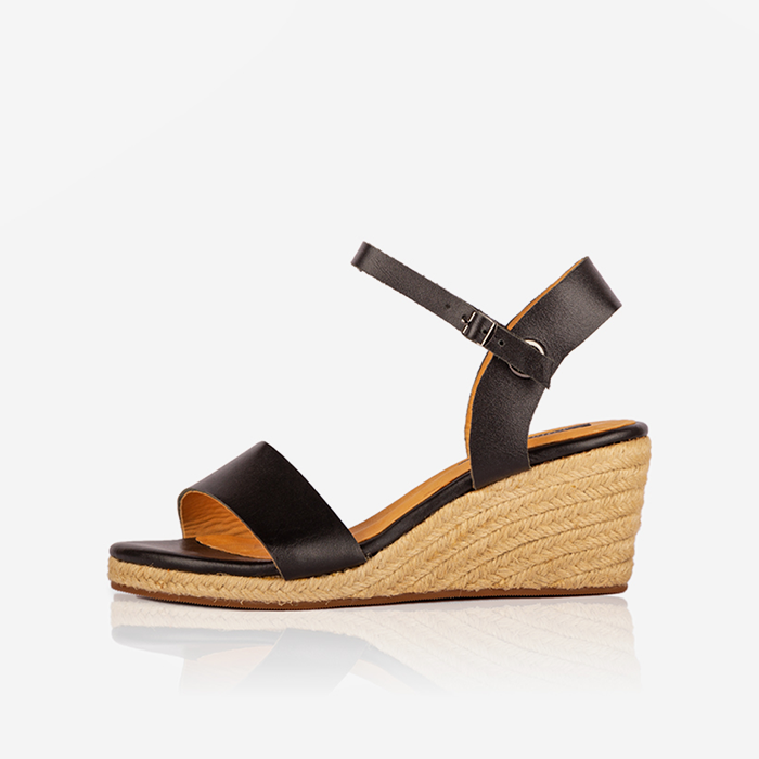 Black Leather Open-toed Gaia Espadrilles