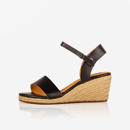 Leather Open Toe Espadrilles with Wedge Heel