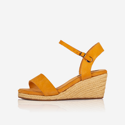 Leather Open Toe Espadrilles with Wedge Heel