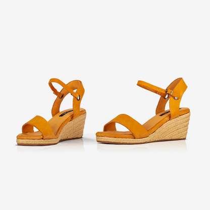 Leather Open Toe Espadrilles with Wedge Heel