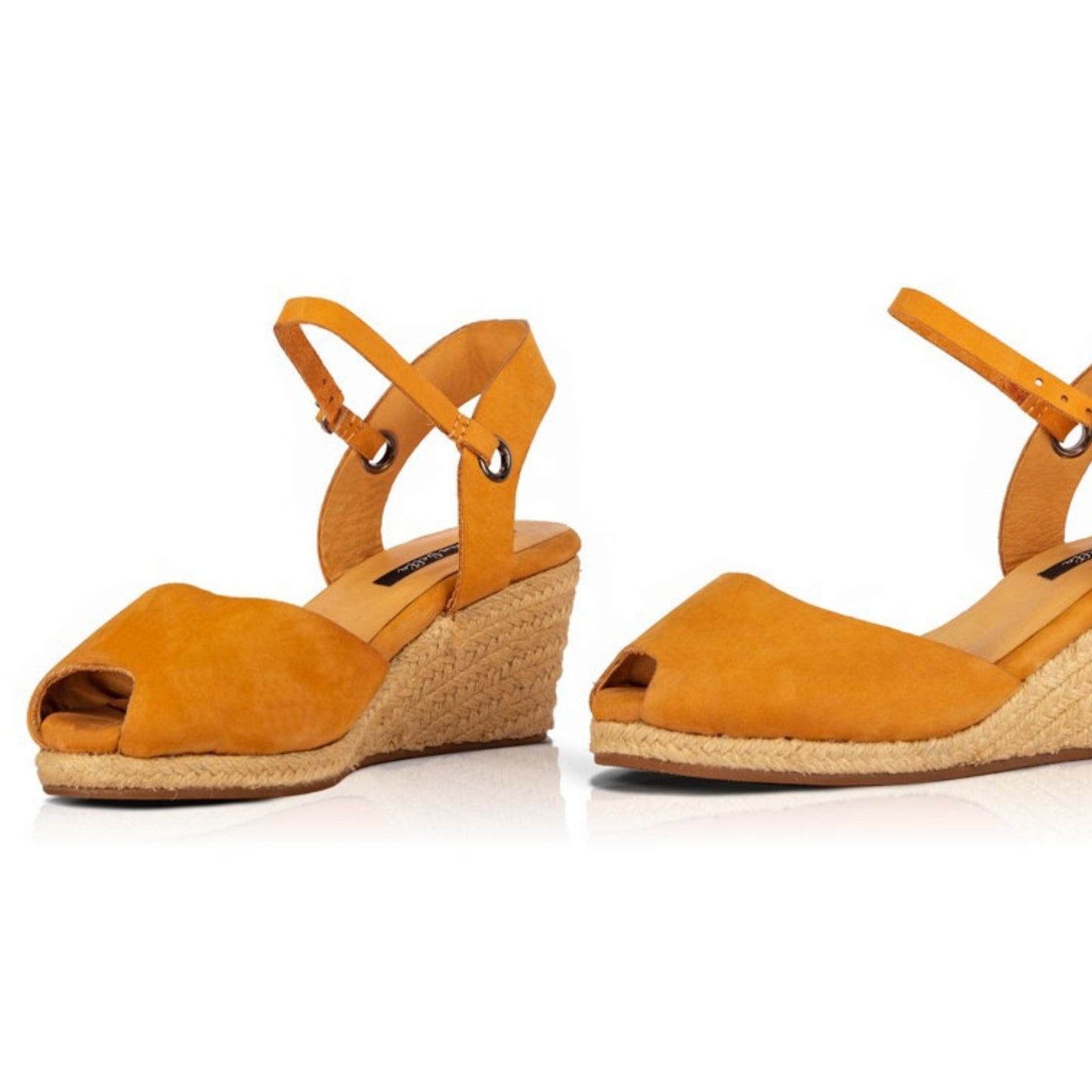 The Gaia Leather Espadrilles with Wedge Heel | Black & Ochre