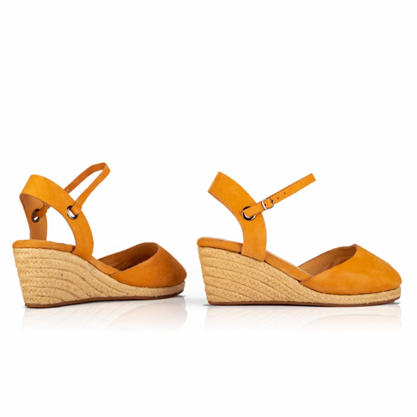The Gaia Leather Espadrilles with Wedge Heel | Black & Ochre