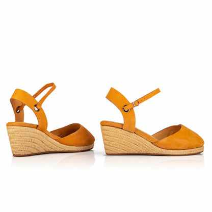 The Gaia Leather Espadrilles with Wedge Heel | Black & Ochre