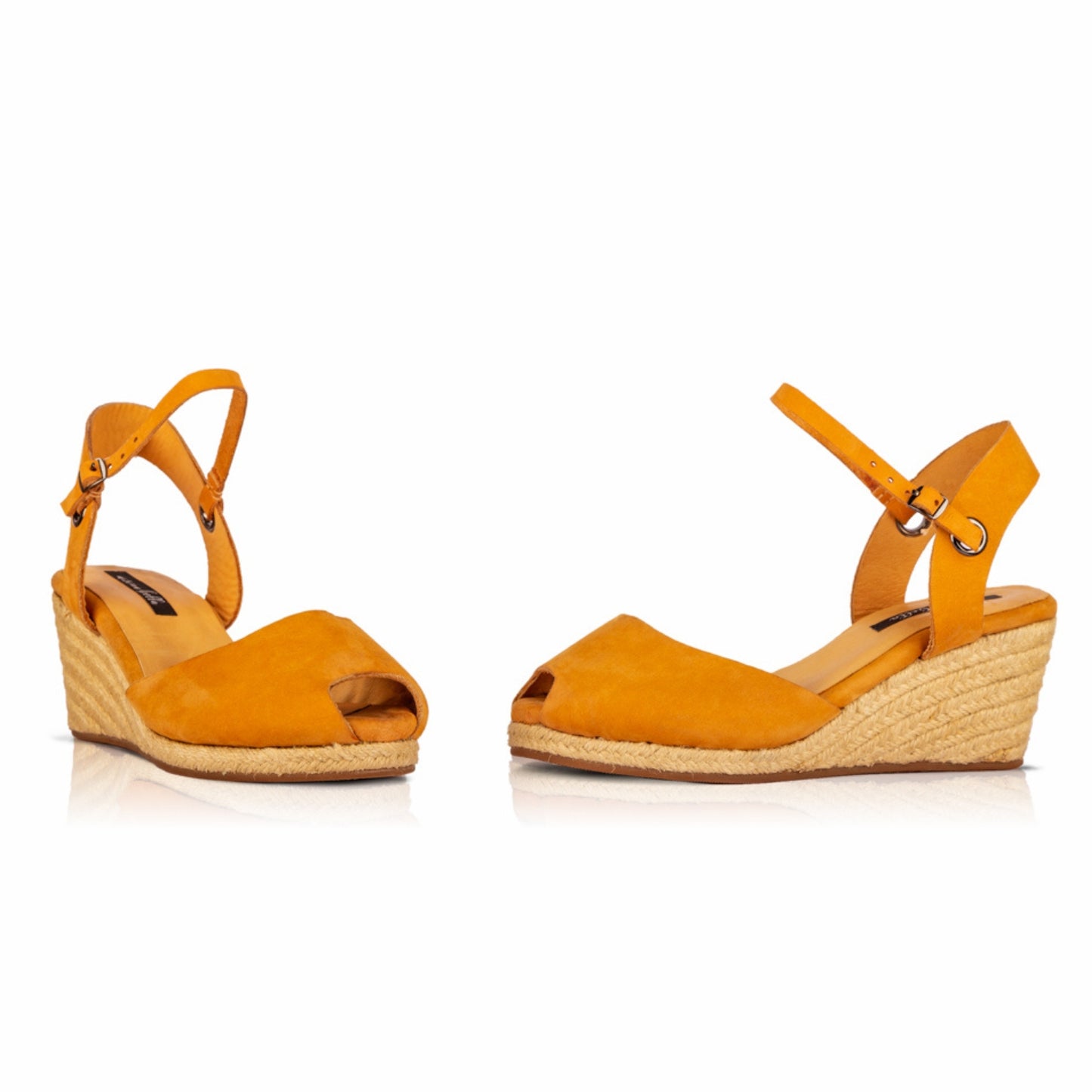 The Gaia Leather Espadrilles with Wedge Heel | Black & Ochre